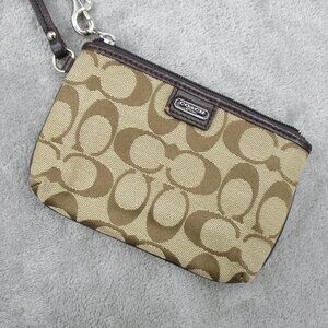 Vintage Coach Wristlet Mini Signature Logo Clutch 90s Y2K Wallet Brown/Tan